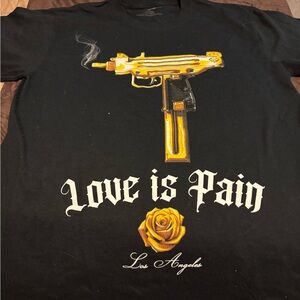 Black Graphic Tee with Gold Design